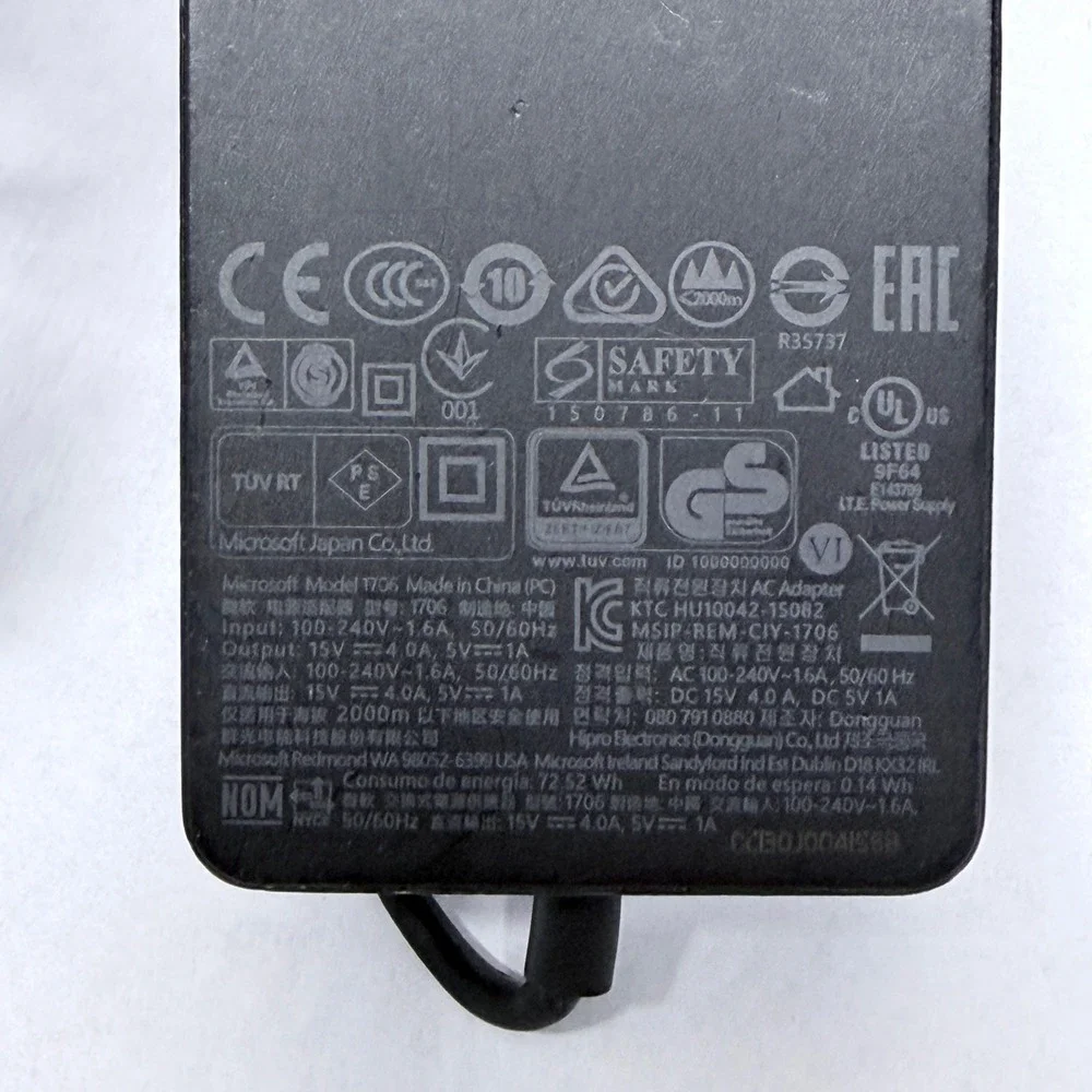 Microsoft Model 1706 65W Surface Power Supply AC Adapter with USB Port Black